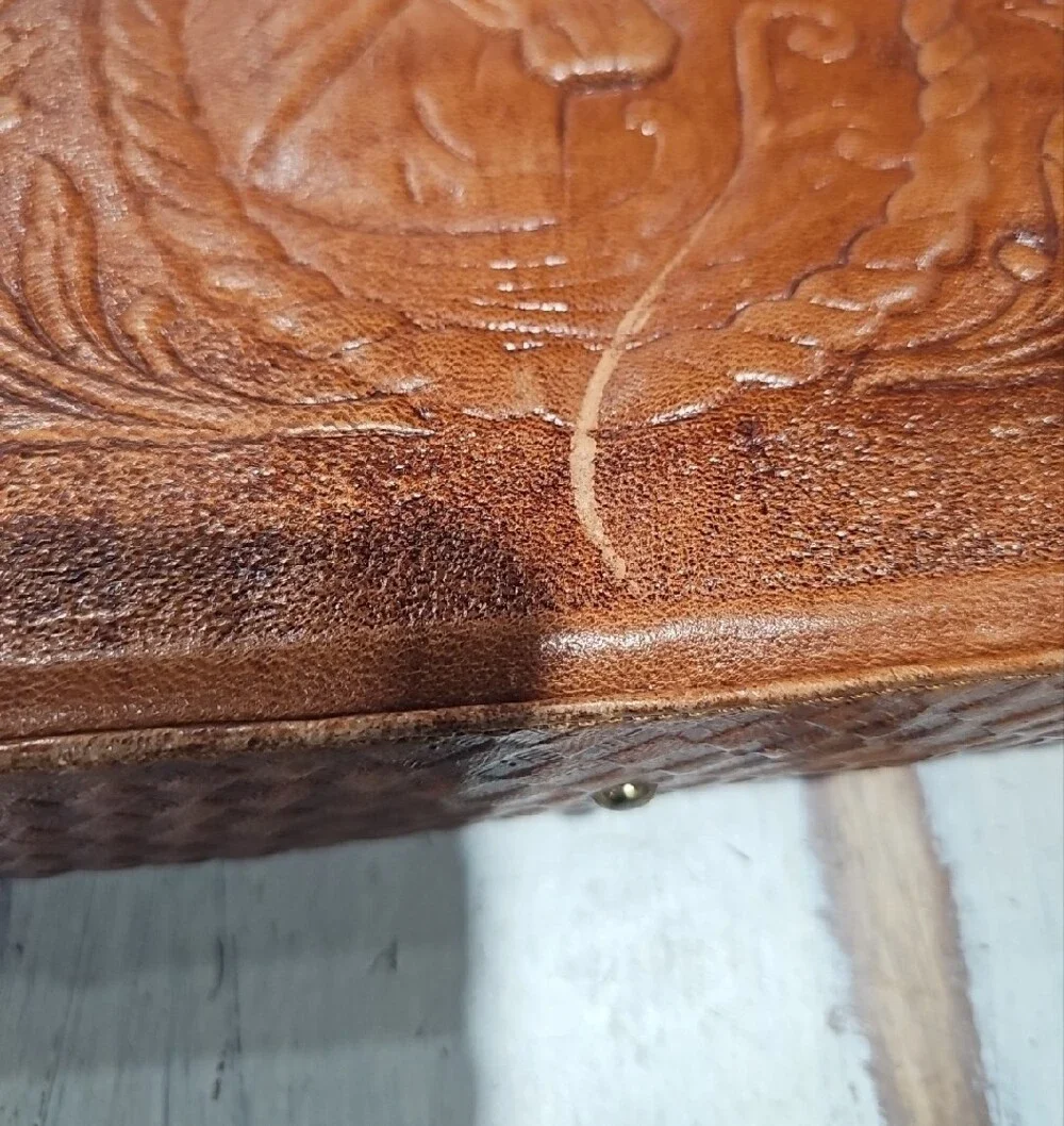 Hand-Tooled Brown Leather Clutch Wallet Made In Mexico